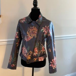 jacket, brand: Flying Tomato, Size Large, color: dark purple with floral print